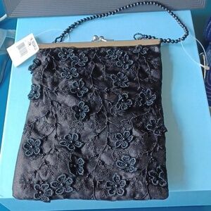 Vintage La Regale Black Beaded Bag, NWT, 8"x6"